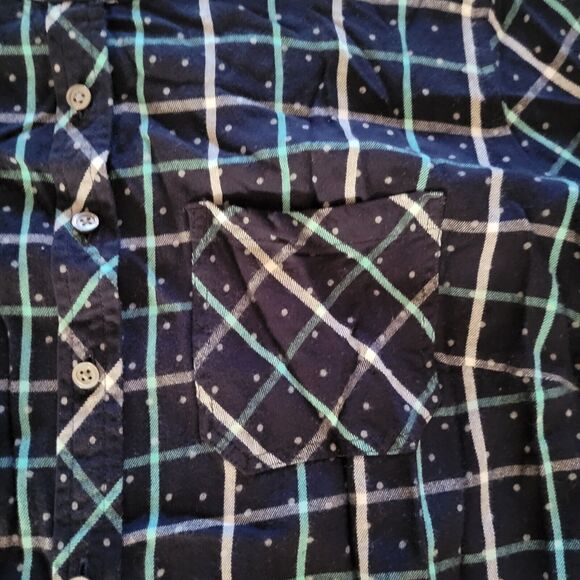Talbots Top Shirt Womens Medium Blue Green Plaid Polka Dot Flannel Career Office - Picture 5 of 12